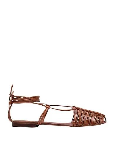 Brown Sandals FAUX LEATHER WOVEN FLAT SANDALS
