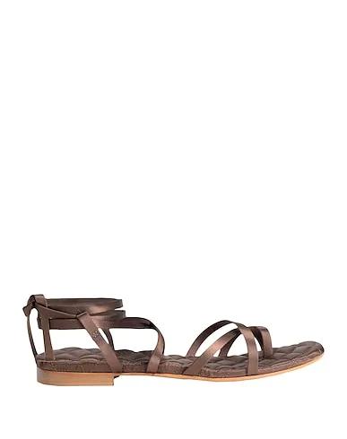 Brown Satin Flip flops QUILTED SATIN LACE-UP FLAT SANDALS
