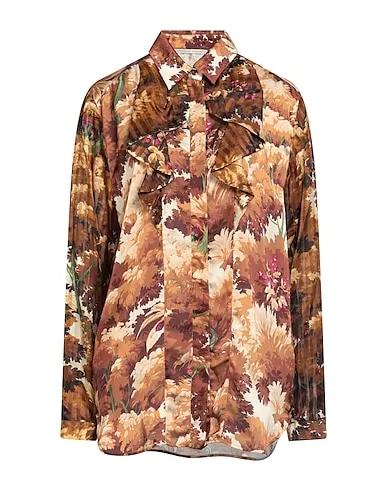 Brown Satin Floral shirts & blouses