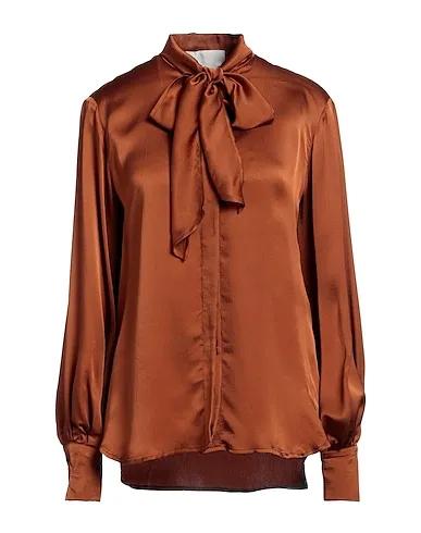 Brown Satin Shirts & blouses with bow