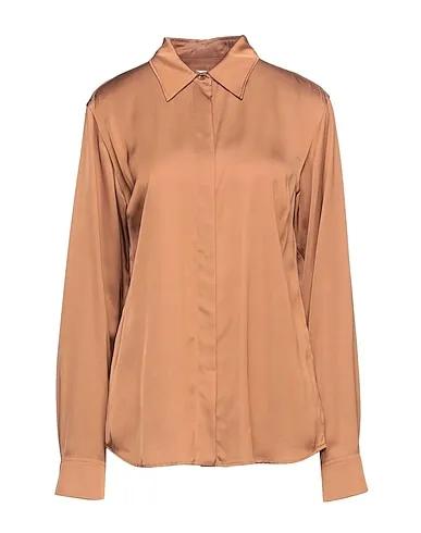 Brown Satin Solid color shirts & blouses