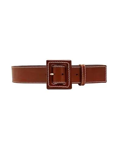 Brown TONE ON TONE MAXI BUCKLE AND CONTRAST STITCHING LEATHER BELT
