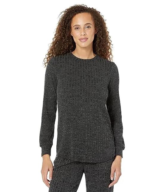 Brushed Hacci Long Sleeve Crew Neck Flowy Top