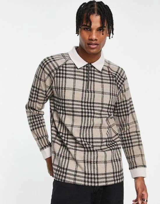 brushed plaid polo in gray