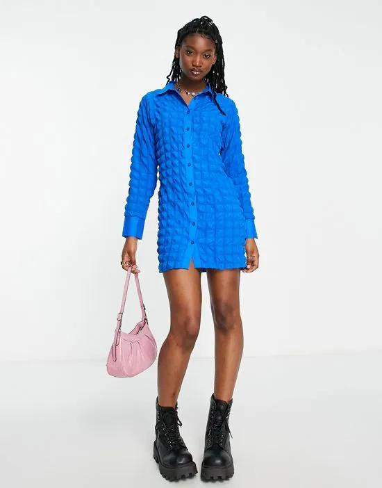 bubble fitted shirt dress in cobalt