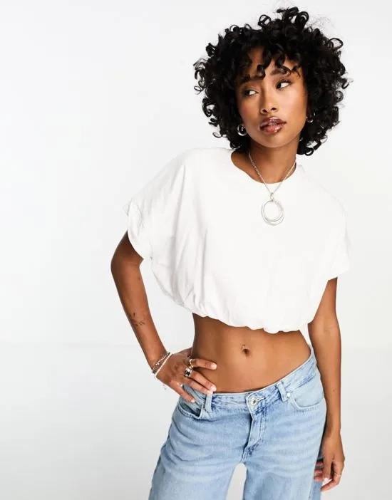 bubble hem cropped t-shirt in white