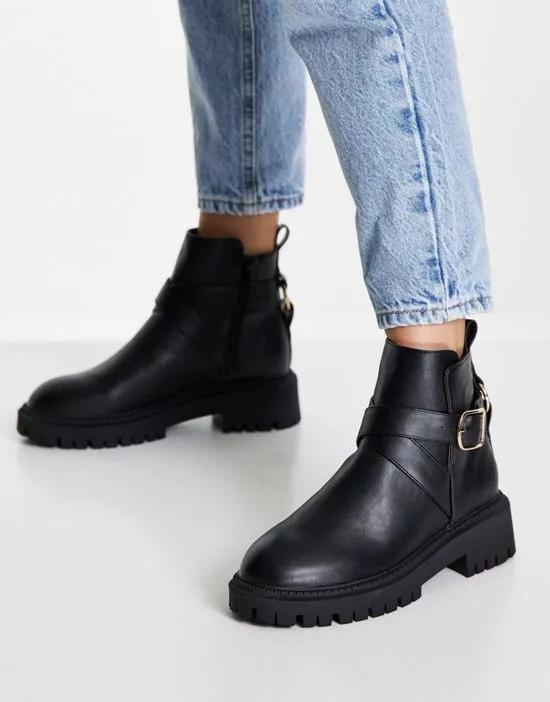 buckle detail ankle boots in black