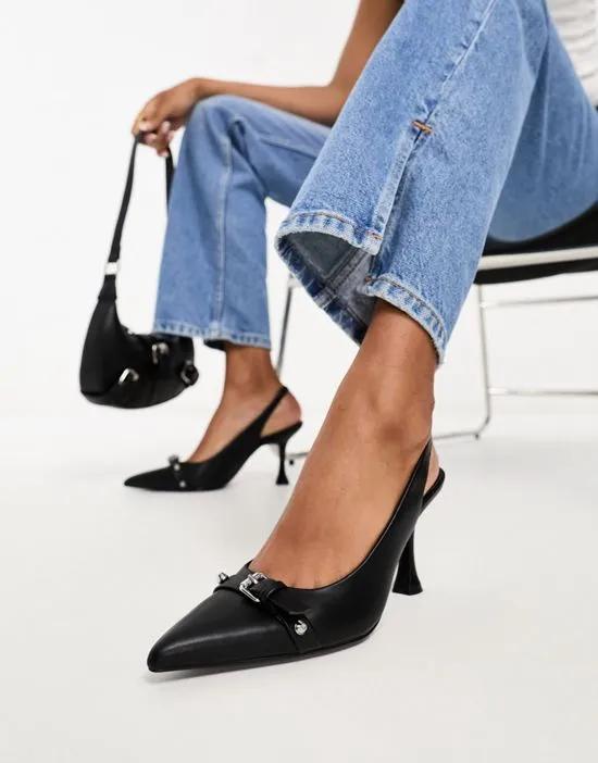 buckle detail heeled slingback heels in black