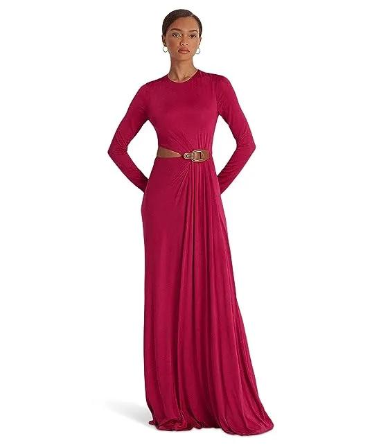 Buckle-Trim Jersey Cutout Gown