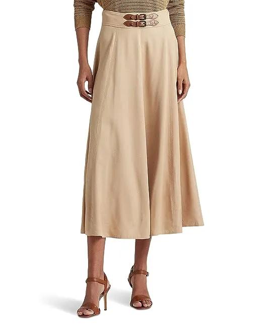 Buckle-Trim Twill A-Line Skirt