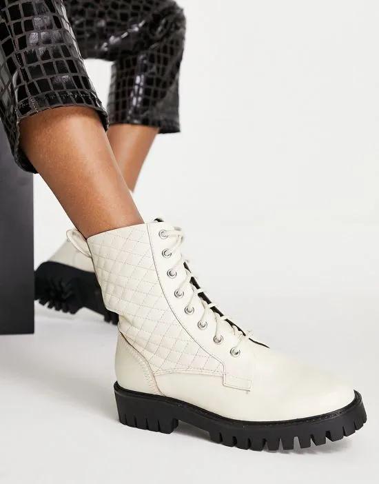 Bumbles lace up ankle boots in bone quilted leather