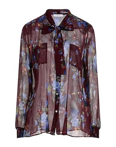 Burgundy Chiffon Floral shirts & blouses