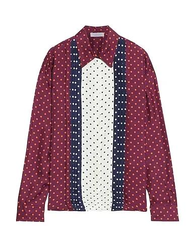 Burgundy Cotton twill Patterned shirts & blouses