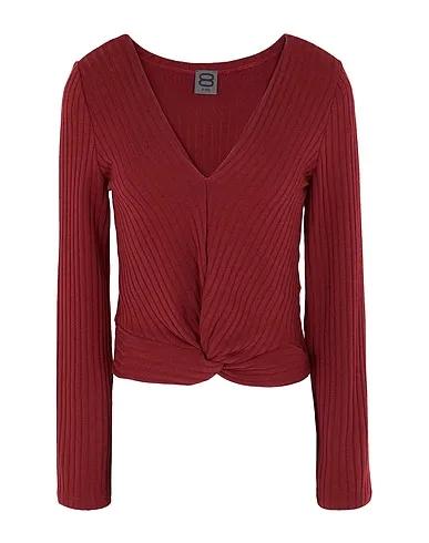 Burgundy Knitted Sweater RIBBED KNOT-DETAIL STRETCHY TOP
