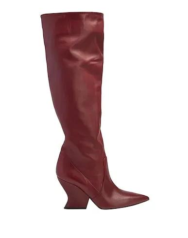 Burgundy Leather Boots LEATHER WEDGE SOLE HIGH BOOT
