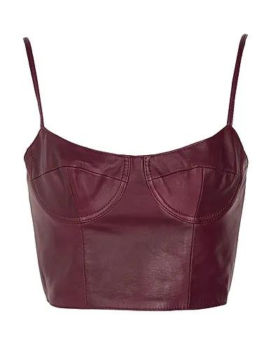 Burgundy Leather Bustier LEATHER BODYCON CROP TOP