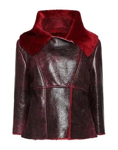 Burgundy Leather Double breasted pea coat