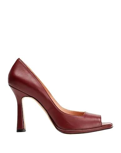 Burgundy Leather Pump LEATHER SQUARE OPEN-TOE PUMPS