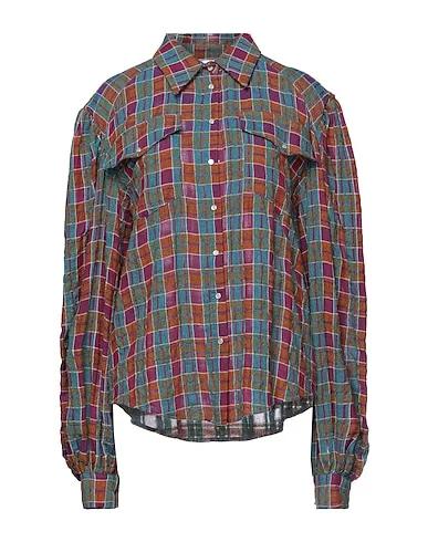 Burgundy Plain weave Checked shirt