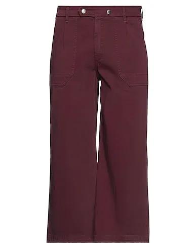 Burgundy Plain weave Cropped pants & culottes