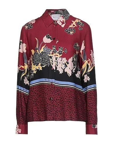 Burgundy Plain weave Floral shirts & blouses