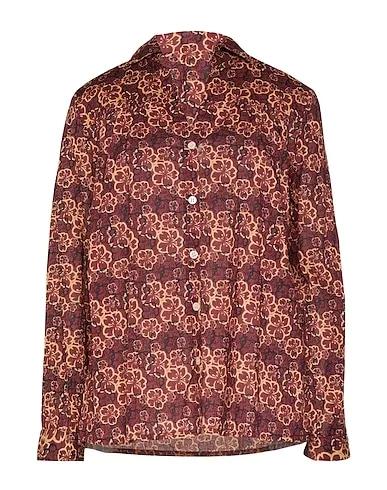 Burgundy Plain weave Floral shirts & blouses