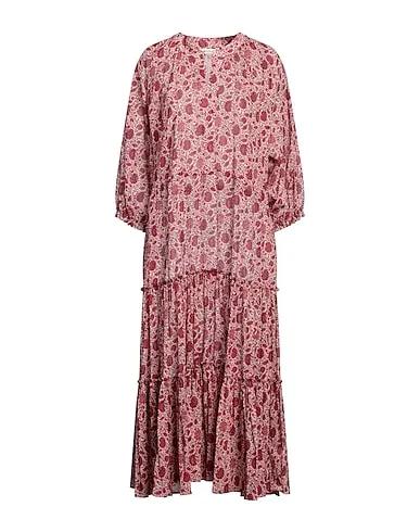 Burgundy Plain weave Midi dress