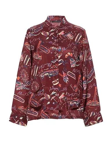Burgundy Satin Patterned shirts & blouses