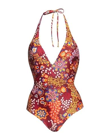 Burgundy Synthetic fabric One-piece swimsuits