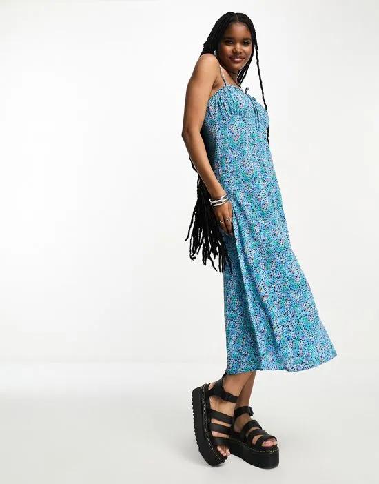 bust detail maxi cami dress in blue ditsy floral
