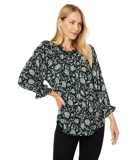 Button-Down Blouse with Ruffle Neck