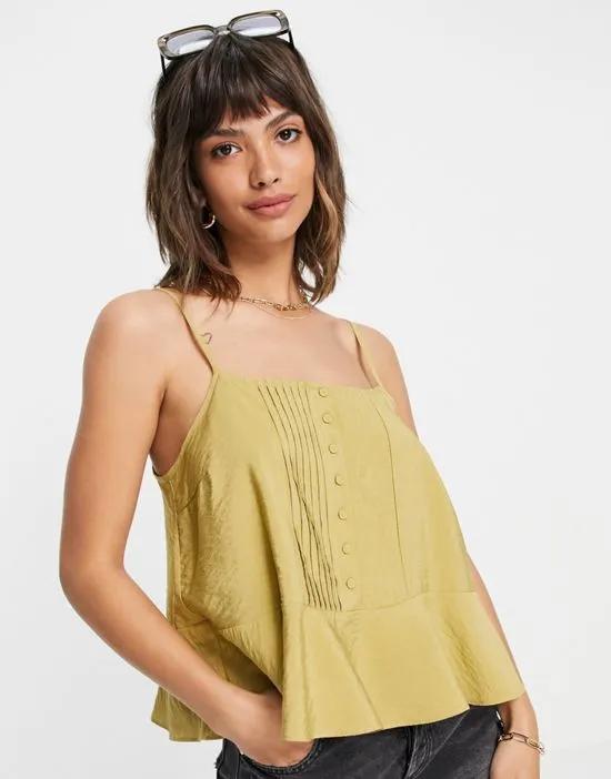 button front cami top in khaki