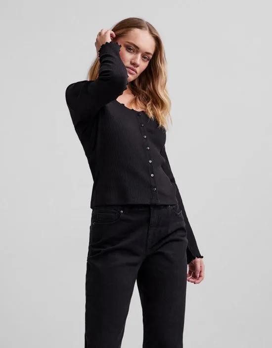button front cardigan in black