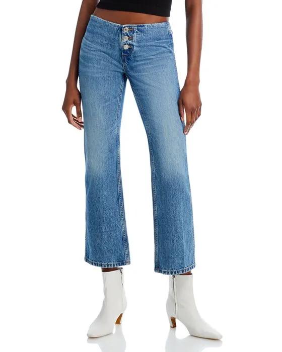 Button Front Mid Rise Crop Bootcut Jeans in Riot