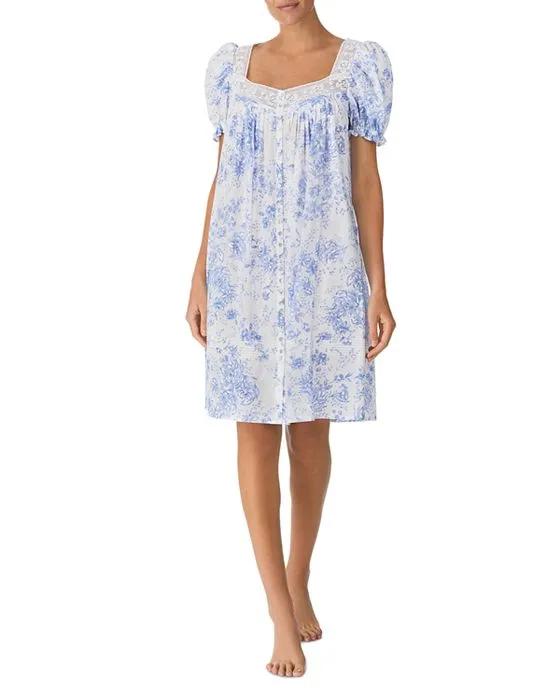 Button Front Printed Short Nightgown