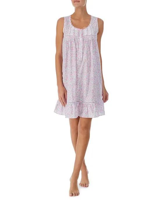 Button Front Printed Sleeveless Short Nightgown
