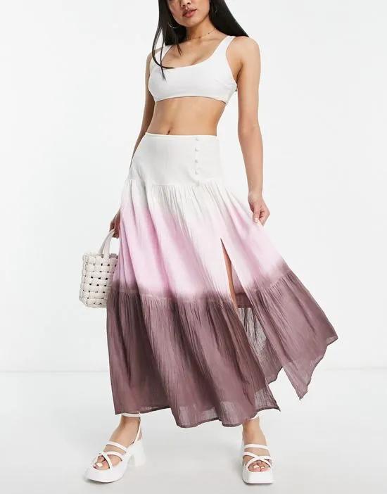 button side floaty maxi skirt with high slit in ombre
