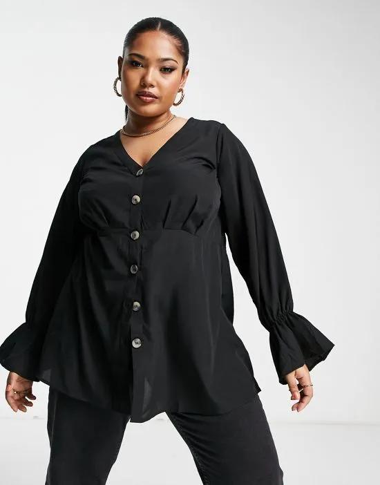 button through blouse in black
