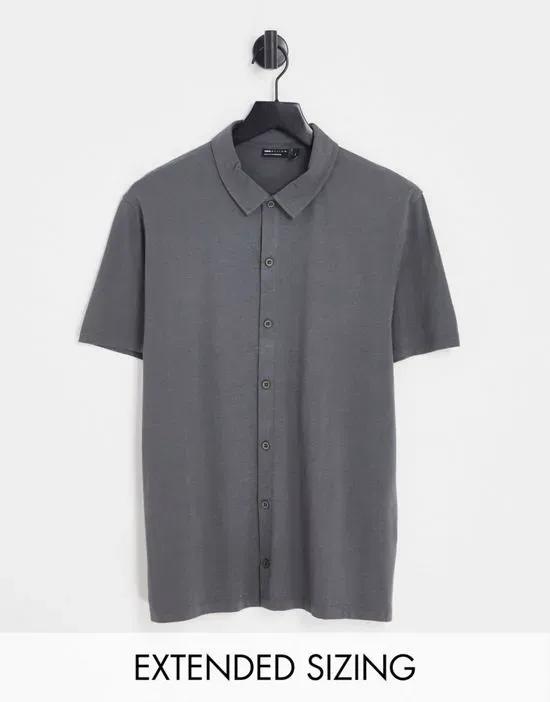 button through jersey shirt in washed black