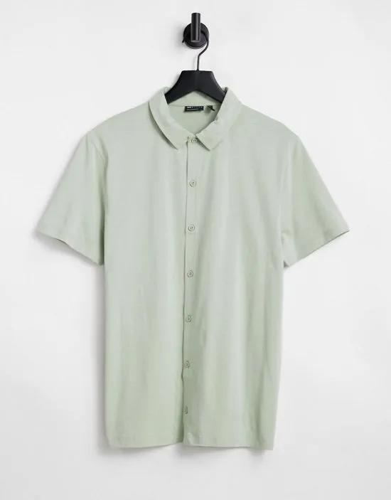 button through jersey shirt in washed khaki