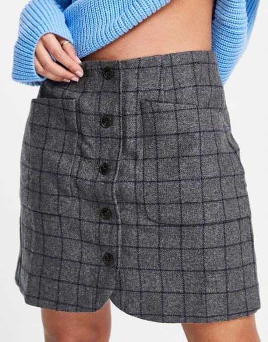 button up a-line skirt in herringbone