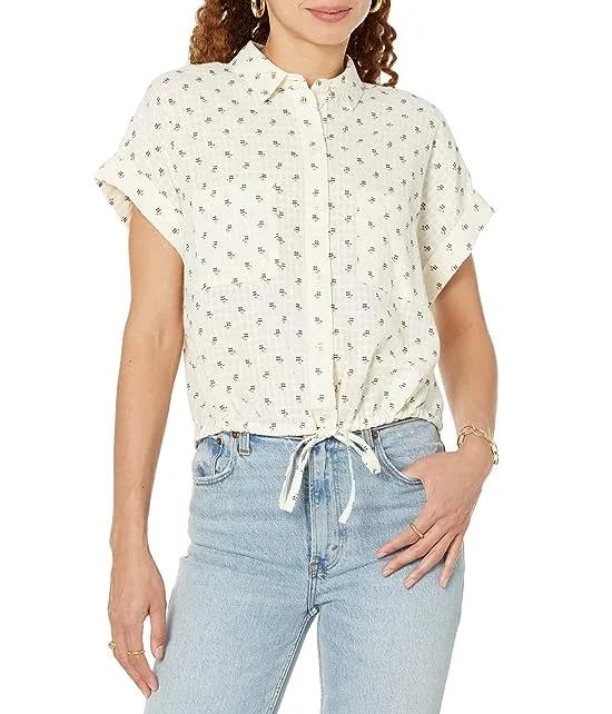 Button-Up Drawstring Shirt in Blooming Ikat
