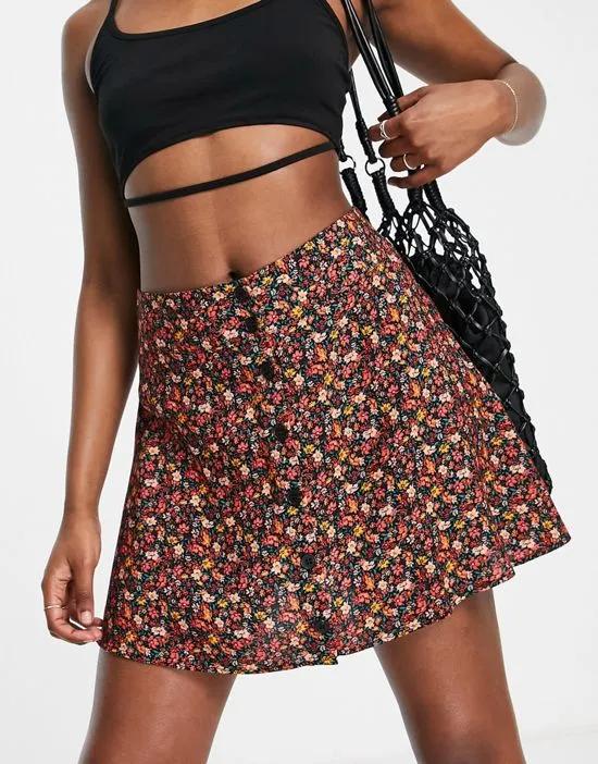button up grunge ditsy mini skirt in multi