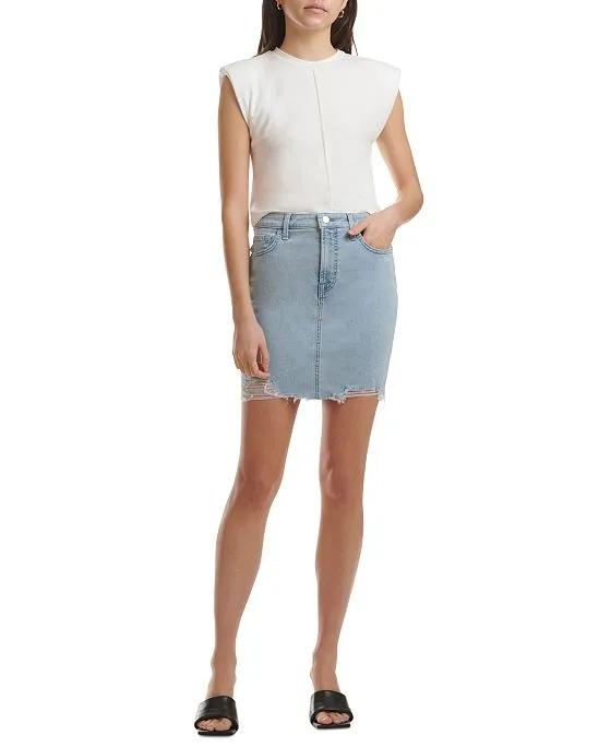 by 7 For All Mankind Women's Distressed Short Denim Pencil Skirt