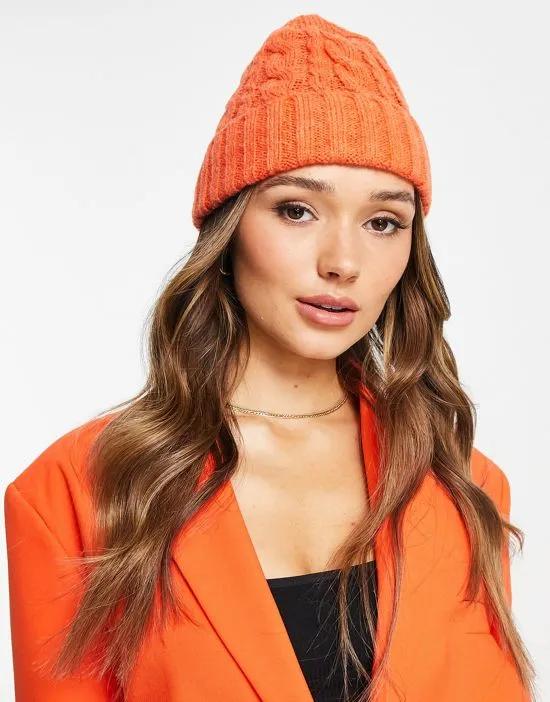 cable knit beanie in orange