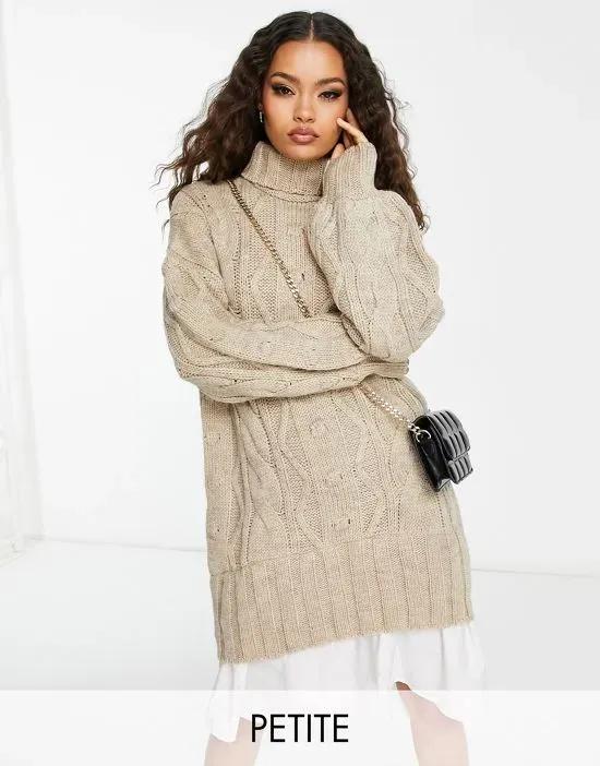 cable knit hybrid sweater dress in beige