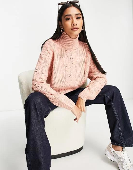 cable knit sweater in pink