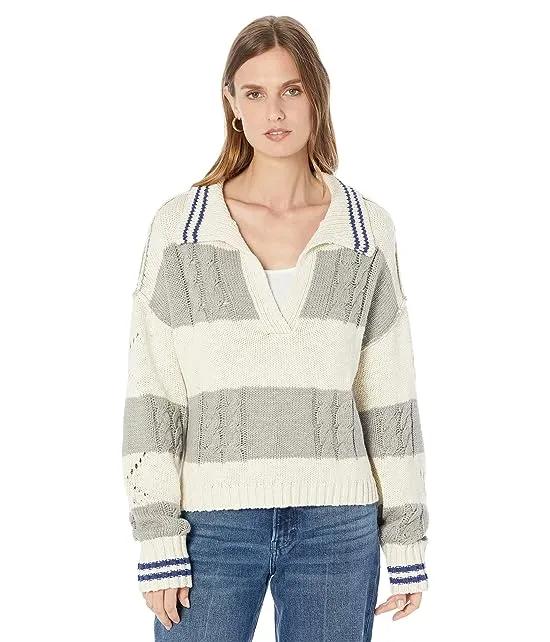 Cable Stitch Collared Stripe Sweater