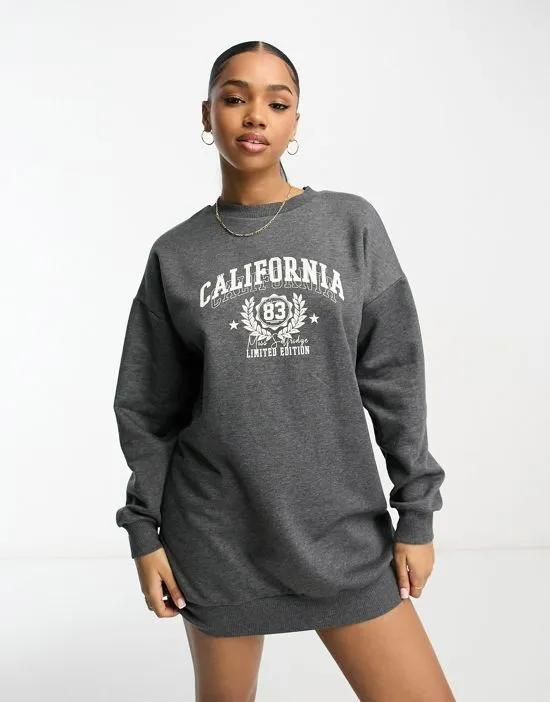 California print sweatshirt mini dress in gray