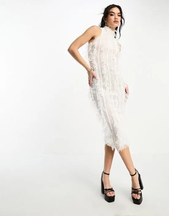 Calla sleeveless textured midaxi dress in white